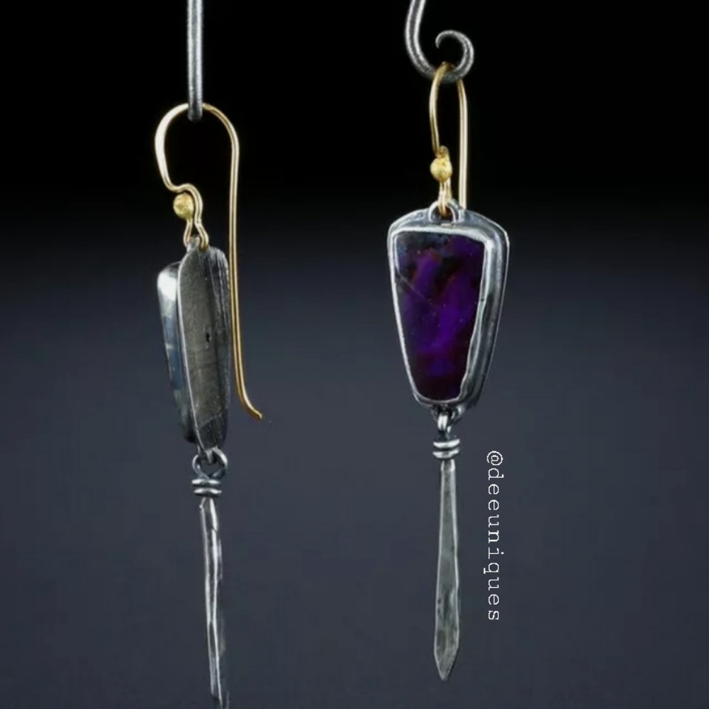 Purple enamel dangle earring